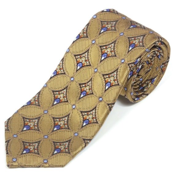JOS A. BANK Signature Gold Guilded Art Deco Geometry Floral Men's Silk Neck Tie - Picture 1 of 3